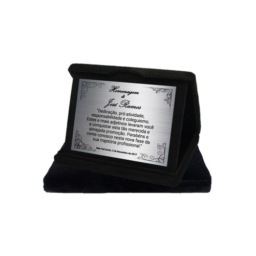 PLACA DE HOMENAGEM AÇO INOX ESCOVADO 11X8 CM COM ESTOJO