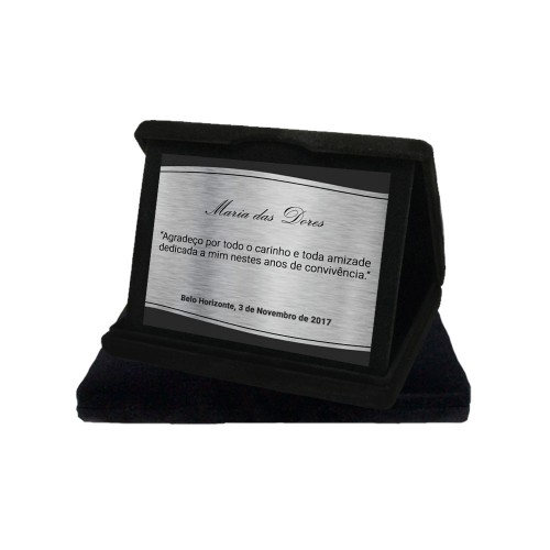 PLACA DE HOMENAGEM AÇO INOX ESCOVADO 18x14 CM COM ESTOJO