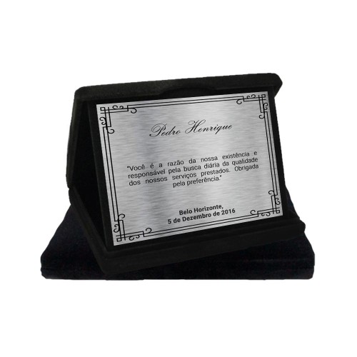 PLACA DE HOMENAGEM AÇO INOX ESCOVADO 20x16 CM COM ESTOJO